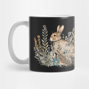 Floral Garden Botanical Print with wild flowers Easter Bunny Rabbit Mug